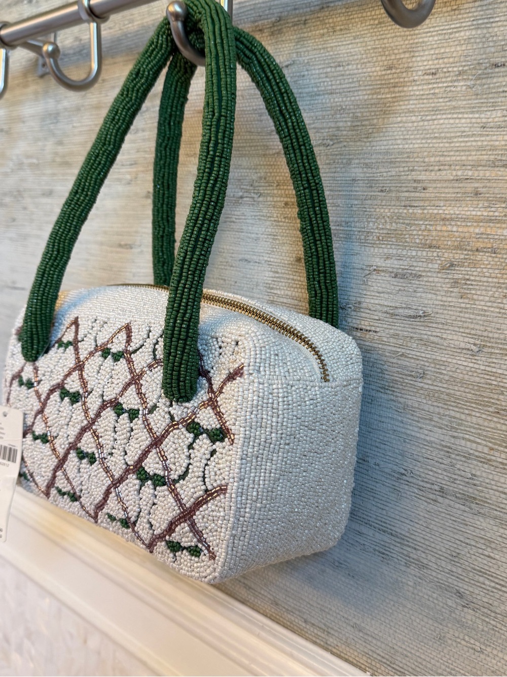 NWT new Anthropologie beaded box shaped shoulder bag green bows white - Picture 7 of 17